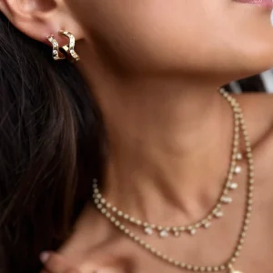 Anniversary Medium Diamond Wave Hoops