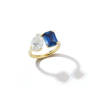 Bespoke Blue Sapphire and Diamond "Kissing" Two Stone Ring