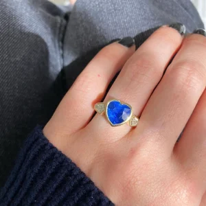 Blue Sapphire Heart and Diamond Ring