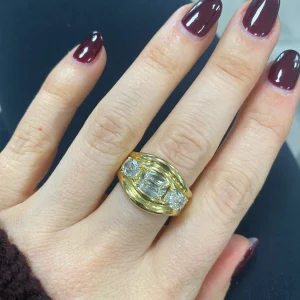 FORME Three-Stone Diamond Cushion Contour Ring