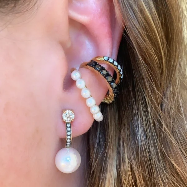 Prive Pearl and Diamond Triple Ear Cuff
