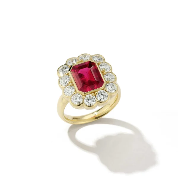 Toujours Rubellite and Diamond "Forget Me Not" Ring