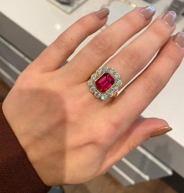 Toujours Rubellite and Diamond "Forget Me Not" Ring
